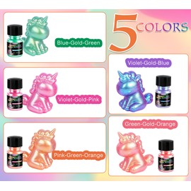 Chameleon Mica Powder 5 x 3g, Color Shift Mica Set，for Epoxy Resin & Nails