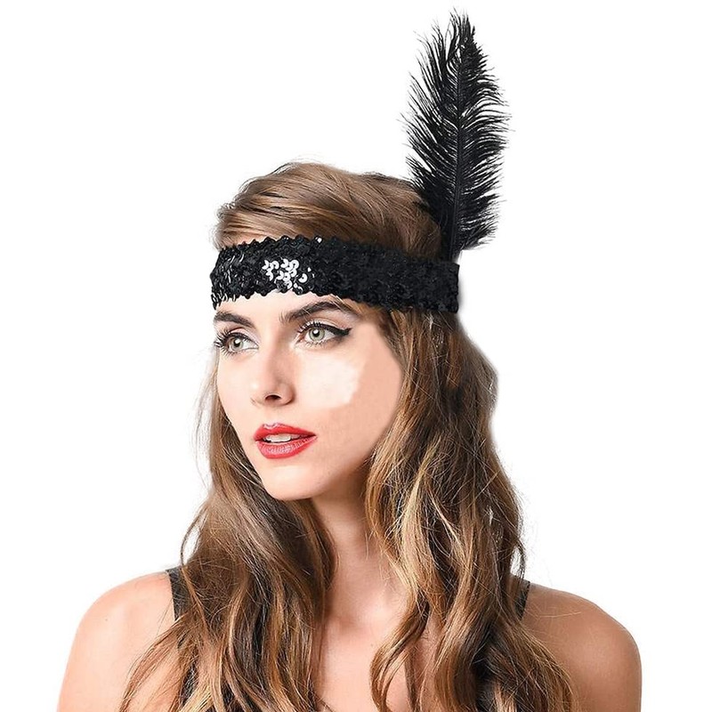 Luckygift 1920s Flapper Headband Ostrich Feather Headpiece Roaring 20's Party