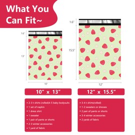 Poly Mailers 10x13 Inch 100 Pcs - Strawberries printed Shipping Bags, 2.4mil Thickness, Waterproof and Tear Resistant Mailing Envelopes, Self-Sealing Packaging Bags for Small Business