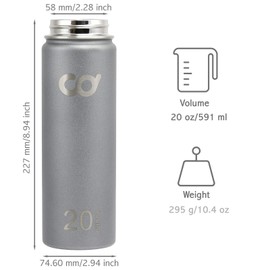 CyclingDeal Stainless Steel Vacuum Insulated Double Wall Water Bottle 20oz (591ml) Gray