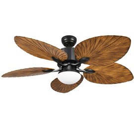 YITAHOME Tropical Ceiling Fan with LED Light and Remote Control 52 Inch Palm Reversible Fan Light with Memory Function 5 Leaf Blades and Balance Clips - Walnut