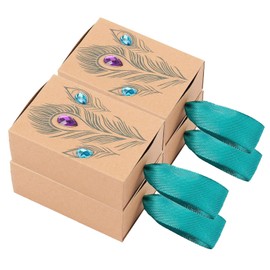 Allbusky 30PCS Kraft Paper Candy Boxes, Drawer Shape Sweet Wedding Favour Boxes, Peacock Feathers Party Gift Boxes with Colorful Diamond, Creative Paper Treat Boxes