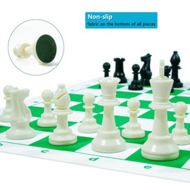 Travel Chess Set 20'' Silicone Chess Board-3.75'' King Height Plastic Chess Piece, Extra Queens & Storage Bag, 2 in 1 Portable Chess & Checker Board Games for Kids and Adults