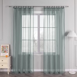 HongYa Pack of 1 Plain Curtain Transparent Voile Curtain with Ruffle Tape H/W 145/145 cm Silver
