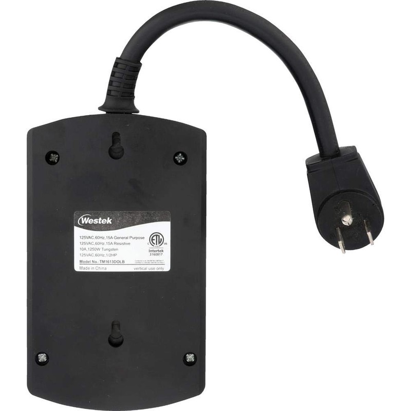 Westek TM1613DOLB Outdoor Grounded Daily Mechanical Timer, Dual Outlet, Black