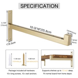 OVOV 4 Pcs Heavy Duty Shelf Brackets Wall Mounted Industrial Metal Shelf Supports (Gold) 10"