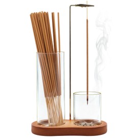 2-in-1 Incense Holder for Sticks, Incense Burner Holder with Glass Ash Catcher & Stick Storage, Bedroom House Yoga Meditation Zen Decor, Spa Gifts for Women, Unique Cozy Home Decor, Natural Wood