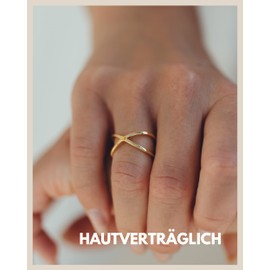 GD GOOD.designs Adjustable Ring for Women in X-Shape Stainless Steel in Silver - 18 Carat Gold - Rose Gold I Open Women's Ring Includes Gift Box, Stainless Steel, No Gemstone