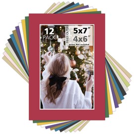 Mat Board Center, 5X7 Mix Color Mats for 4X6 Pictures - Acid Free, 4-Ply Thickness, White Core, Bevel Cut - for Pictures, Photos, Framing - Pack of 12