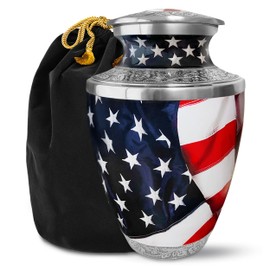 Everlight Memorials American Flag Urn for Ashes Adult Male – Small Keepsake Patriotic Cremation Urns for Human Ashes Adult Man & Women – Memorial Funeral Urn for Home Display, or Burial