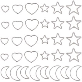 SUNNYCLUE 1 Box 64Pcs Open Bezel Charms Open Back Bezels Stainless Steel Linking Rings Hollow Moon Star Heart Love Pendant Frames Beading Hoops Charm Connectors for Jewelry Making Charms Resin Crafts