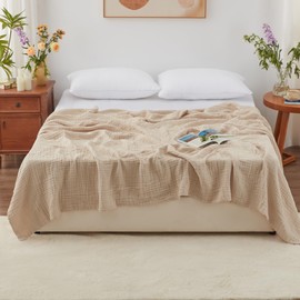 Love's cabin 6 Layer 100% Cotton Muslin Blanket, 108"x90" Muslin King Size Blanket for Bed Couch, Apricot King Muslin Blanket, Cotton Gauze Blanket for Adult, Lightweight and Breathable Blanket