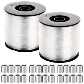YOUNTHYE 2 Rolls Fishing Wire, 0.9MM x 400M Clear Fishing Line Up to 75 lbs, Insivible Nylon Thread with 120 Aluminum Crimping Sleeves, 1640FT Nylon Fish Wire for Hanging Decorations