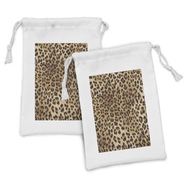 Ambesonne Leopard Print Fabric Pouch Set of 2, Skin Pattern of a Wild Savannah Animal Powerful Panther Big Cat, Small Drawstring Bag for Toiletries Masks and Favors, 9" x 6", Pale Brown Black