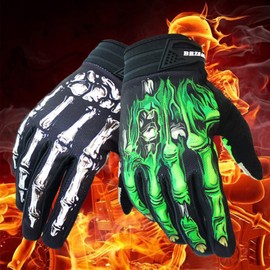 BRZSACR Skeleton Cycling Gloves Motorcycles Gloves Off-Road Vehicle MTB, Bicycle Gloves Shock Absorption Non-Slip Touch Screen Design,for Various Outdoor Sports (XL, Green)
