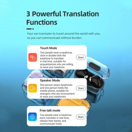 Language Translator Earbuds, 144 Languages Real Time Translator Earphones, WL Bluetooth 5.3 Voice Translation Device with Transparent Case for Business, Travel (Black)