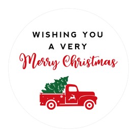 KINGLAKE Christmas Stickers,Merry Christmas Stickers 2 inch,Xmas Red Truck Christmas Labels Stickers,Christmas Envelope Seals Stickers,120 Pcs Round Christmas Gift Tag Stickers for Cards Gift Wrapping