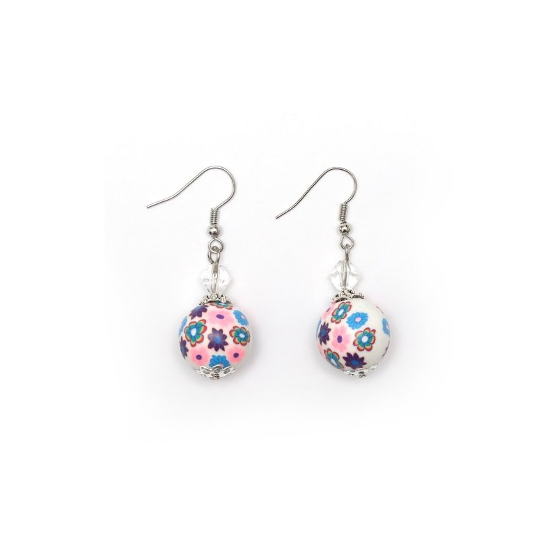 Idin Handmade Polymer Clay Drop Earrings - Handmade Multicoloured Flower