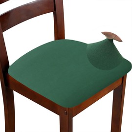 ZHILING Stretch dark green Chair Seat Covers for Dining Room Set of 4, Elastic Dining Chair Seat Protector Cover Removable Washable Chair Slipcovers with Ties