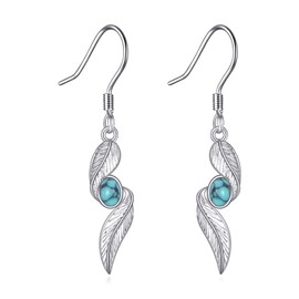 YFN Turquoise Earrings Sterling Silver Vintage Feather Turquoise Dangle Drop Earrings Western Jewellery Gifts for Women