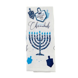 Rite Lite Happy Chanukah Towel with Mosaic Dreidel, Menorah, Happy Chanukah Design Hanukkah Hostess Gifts Jewish Holiday Party Favors Kitchen Home Decor Cooking Judaica Accessories 100% Cotton (1pc)