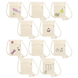 Smilcloud Pack of 10 Fabric Bags for Painting, DIY Small Shoulder Bags for Painting, Bags Painting, Children's Neck Pouch for Birthday Party, School, Celebration, Gift, Beige, 1