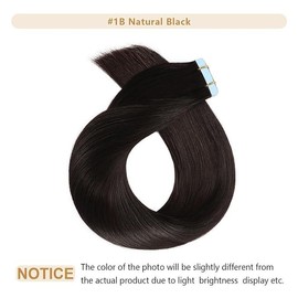 YILITE Tape in Hair Extensions Human Hair 20Pcs Skin Weft Remy Hair #1B Natural Black - Size: 18 Inch （Pack of 20)