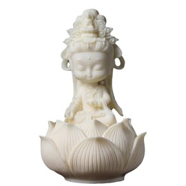 Kingzhuo Cute Beautiful Cartoon Guan Yin Statue - Small Goddess of Mercy Meditation Buddha Statue - Home Decor Feng Shui Gift (White)