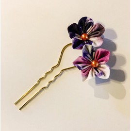 1 pc of Japanese Kanzashi Hair Fork Stick in Floral with Faux Pearl Beads (purple)