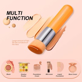 Docolor Angled Kabuki Foundation Brush Synthetic Professional Face Blush Liquid Powder Makeup Brush for Blending Liquid Neon Orange