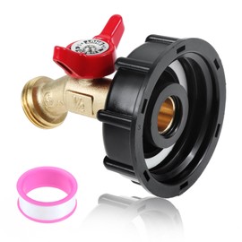 275-330 Gallon IBC Tote Tank Water Adapter, 2" Coarse Thread + Lead-Free Brass Water Shut-Off Valve with Ball Valve, IBC Water Tank Fitting Garden Hose Connector Replace Valve Parts.