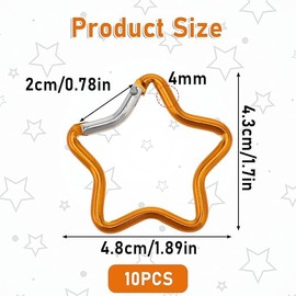 10pcs Wezxrauo Colorful Star Carabiners, Lightweight Aluminum Keychain Clips with Spring Snap Hook for Outdoor Gear, Hiking, Camping & Fishing Accessories