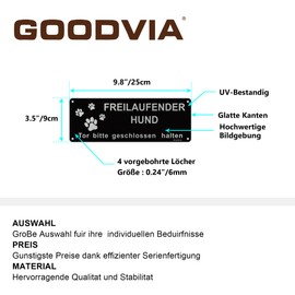Goodvia Vorsicht Freilaufender Hund Sign, Gate Bitte Geschlossen halten, 25 x 9 cm, Aluminium, Vintage, Black