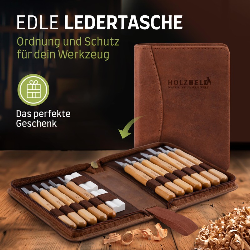 HOLZHELD Carving tool and carving blank (17 pieces) in very