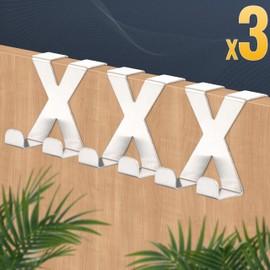 RICOO MH031Sx3 Stainless Steel Door Hooks for Hanging, Pack of 3, Robust Door Coat Rack without Drilling, Universal Use, Silver - Coat Hook Door for Kitchen and Bathroom