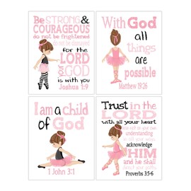 Ballerina in Pink Christian Nursery or Little Girls Room Set of 4 Unframed Prints with Bible Verses