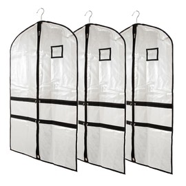 SEHXIM 40'' Clear Dance Costume Garment Bags for Dancers with 4 Zipper Pockets,Kids Dance Costume Garment Bag for Travel and Dance Competition,Kids Hanging Clothes Cover for Closet Storage (3 PACK)