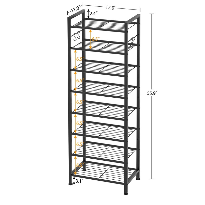 8 Tiers Narrow Shoe Rack 16-24 Pairs, Sturdy Metal Tall