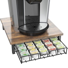DecoBrothers K-Cup Holder Drawer for 30 Coffee Pods Storage, Rustic Brown