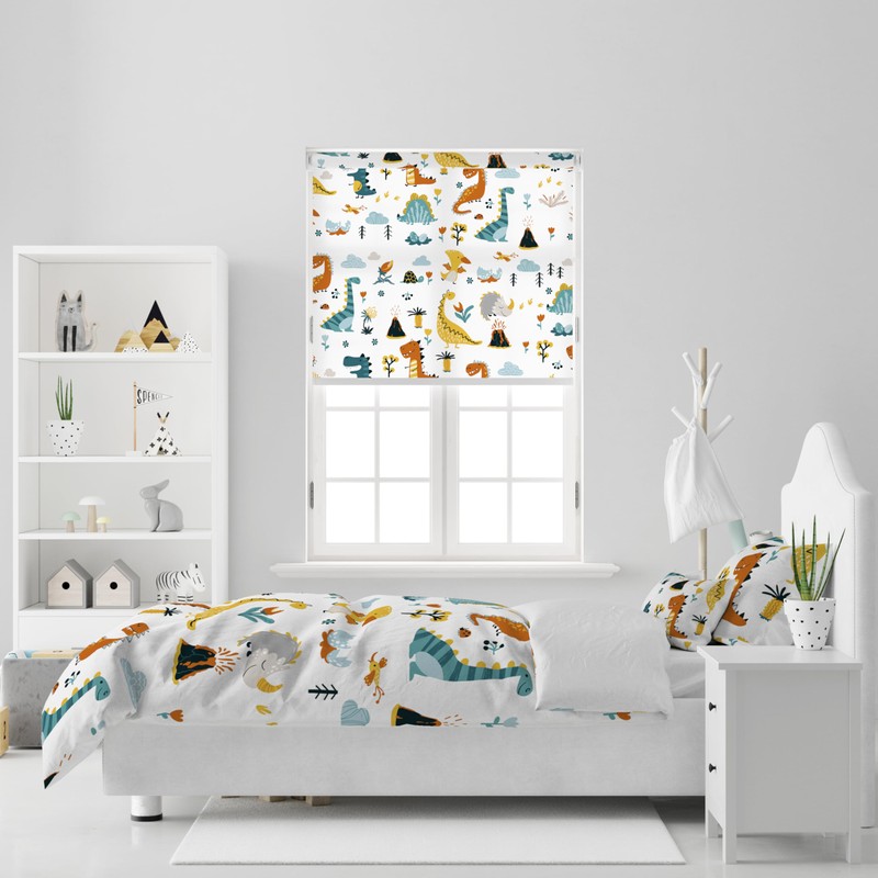 DJDEA Toddler Duvet Cover Set 120x150cm, Dinosaur Pattern Print Duvet