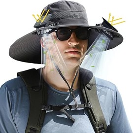 Solar Fan Hat, Hat with Fans Solar Power, Removable & USB Charging Fan, Sun Hats for Men Women Outdoor Fishing (Gray)