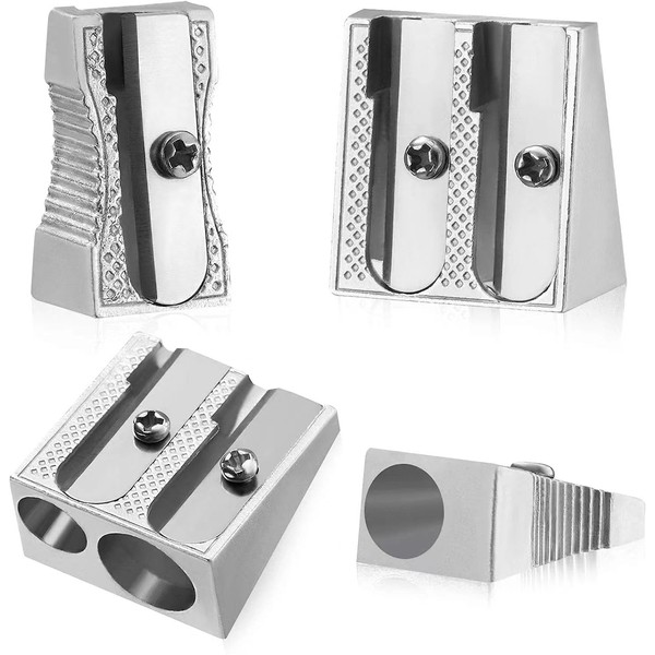 OFiSEXPT Metal Pencil Sharpeners, 4pcs Manual Double Hole Pencil Sharpener