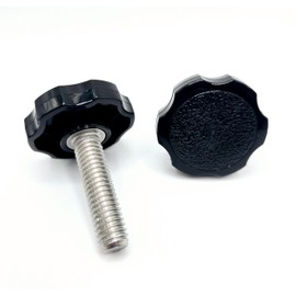 3/8" Thumb Screw Bolts with Black Round Clamping Knob Plastic Hex Head 304 Stainless Steel 3/8"-16 Standard Coarse Thread, Rust Proof, Indoor/Outdoor (2 Pack, Length: 1.5")