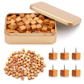 Thumb Tacks, Push Pins Decorative for Cork Board, Cute Push Pins, Wooden Thumb Tacks for Wall Hangings, Bulletin Boards, Maps, Photos, and Home Office Craft with Storage Box (Coffee Square Shaped)