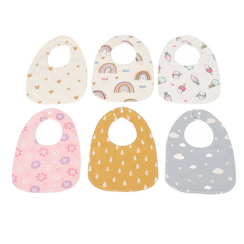 6pcs Infant Bibs U Shaped Snap Button Closure Cotton Waterproof