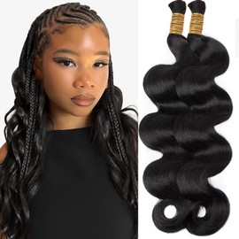 Deep Wave Bulk Human Hair Braiding for Boho Braids Hair Extensions Weaving Real Hair 2 Braids/Pack 100 g Human Hair Extension (Black, 20 Inches)