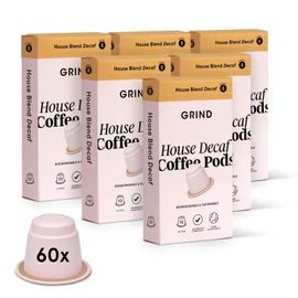 Grind Decaf House Blend Pack – Home Compostable Coffee Pods from London - Capsules Compatible with Nespresso® Original Machines - 60 count (6 boxes of 10 Coffee Pods)