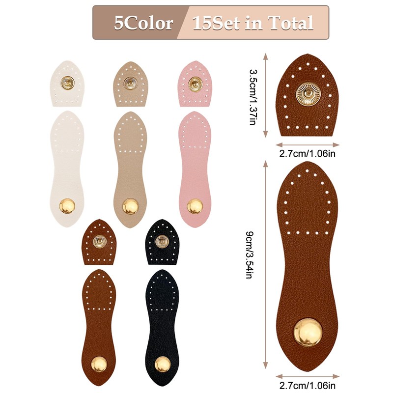 15 PCS Leather Snap Buckles Button Closures Sew On Leather