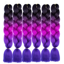 Jumbo Braiding Hair Extensions, Colourful Synthetic Hair, Heat Resistant Hair, for DIY, Crochet Box Braids, Ombre Purple 100 g/pcs, 60 cm / 23.62 inches