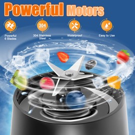 Portable Blender, Personal Size for Shakes and Smoothies with 6 Ultra Sharp Blades, Personal Blender USB Rechargeable Magnetic for Travel, Office, Gym